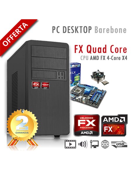 PC AMD FX X4 4300 Quad Core/Ram 4GB/PC Assemblato Barebone Computer Desktop