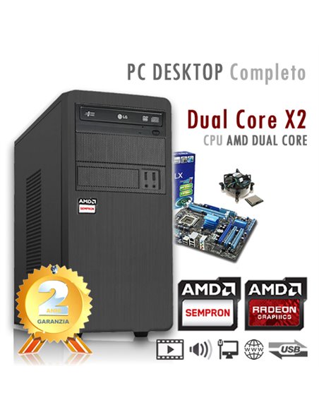 PC AMD Sempron X2 2650 Dual Core/Ram 2GB/Hd 500GB/PC Assemblato Completo Computer Desktop