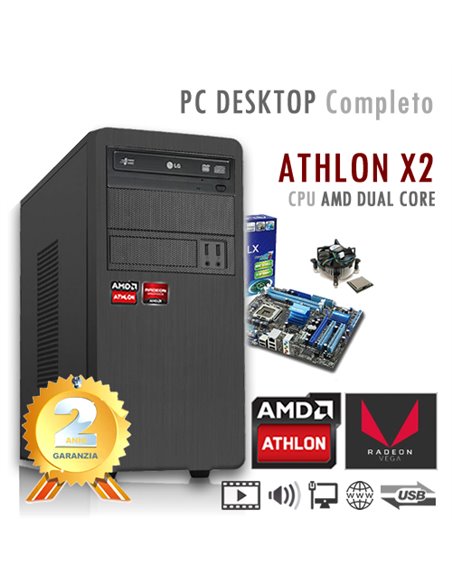 PC AMD Athlon X2 200G Dual Core/Ram 4GB/Hd 1000GB (1TB)/PC Assemblato Completo Computer Desktop
