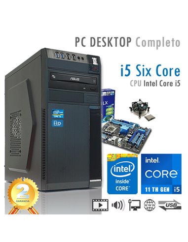 PC Intel Core i5-11400 Six Core/Ram 8GB/SSD 480GB/PC Assemblato Completo Computer Desktop