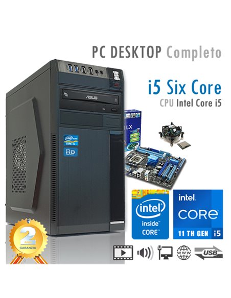 PC Intel Core i5-11600K Six Core/Ram 2GB/Hd 500GB/PC Assemblato Completo Computer Desktop