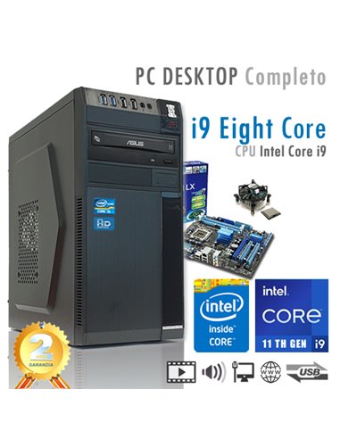 PC Intel Core i9-11900 Eight Core/Ram 16GB/Hd 1000GB (1TB)/PC Assemblato Completo Computer Desktop
