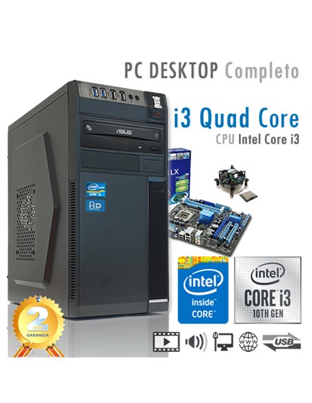 PC Intel Core i3-10100 Quad Core/Ram 16GB/Hd 2000GB (2TB)/PC Assemblato Completo Computer Desktop