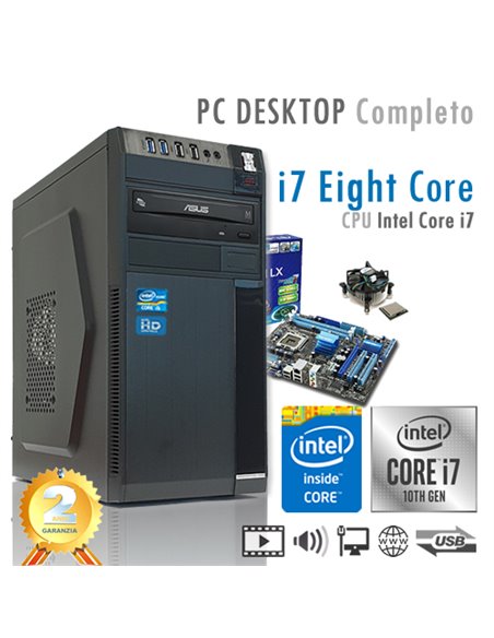 PC Intel Core i7-10700 Eight Core/Ram 16GB/SSD 240GB/PC Assemblato Completo Computer Desktop
