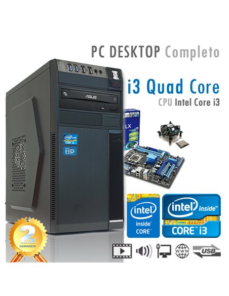 PC Intel Core i3-9100 Quad Core/Ram 2GB/Hd 500GB/PC Assemblato Completo Computer Desktop