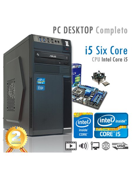 PC Intel Core i5-9600K Six Core/Ram 8GB/Hd 1000GB (1TB)/PC Assemblato Completo Computer Desktop