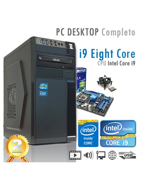 PC Intel Core i9-9900K Eight Core/Ram 16GB/SSD 480GB/PC Assemblato Completo Computer Desktop