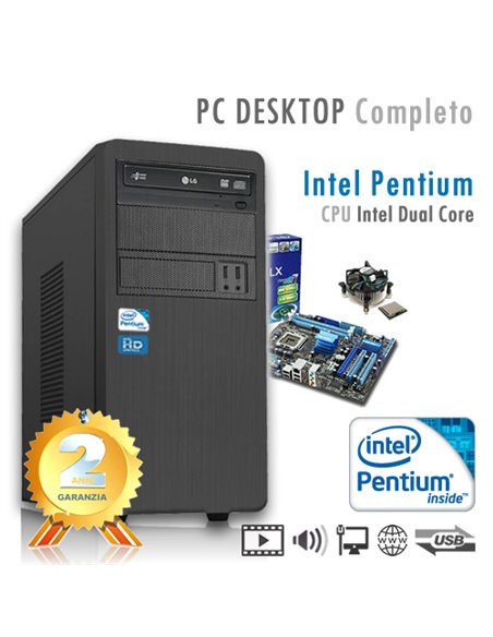 PC Intel Pentium G5400 Dual Core/Ram 16GB/Hd 2000GB (2TB)/PC Assemblato Completo Computer Desktop