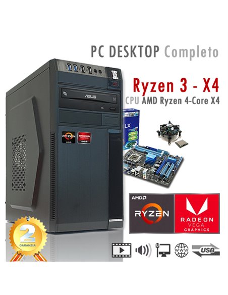PC AMD Ryzen 3 X4 3200G Quad Core/Ram 2GB/Hd 500GB/PC Assemblato Completo Computer Desktop