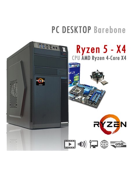 PC AMD Ryzen 5 X4 1400 Quad Core/Ram 4GB/PC Assemblato Barebone Computer Desktop