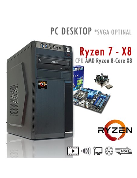 PC AMD Ryzen 7 X8 1800x Eight Core/Ram 4GB/Hd 500GB/PC Assemblato Computer Desktop