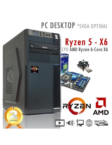 PC AMD Ryzen 5 X6 3600 Six Core/Ram 8GB/Hd 500GB/PC Assemblato Desktop