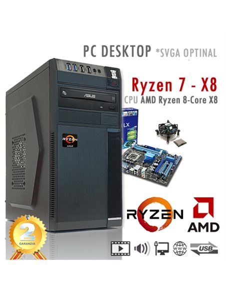 PC AMD Ryzen 7 X8 3700 Eight Core/Ram 16GB/Hd 1000GB (1TB)/PC Assemblato Desktop