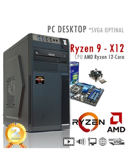PC AMD Ryzen 9 X12 3900x Twelve Core/Ram 8GB/Hd 500GB/PC Assemblato Desktop