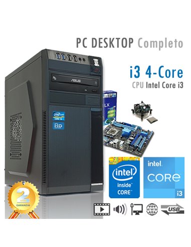 PC Intel Core i3-12100 4 Core/Ram 16GB/SSD M.2 500GB/PC Assemblato Completo Computer Desktop