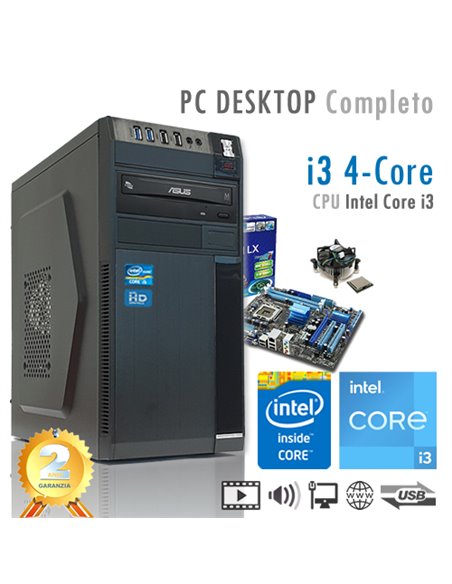 PC Intel Core i3-12300 4 Core/Ram 16GB/SSD M.2 1000GB/PC Assemblato Completo Computer Desktop