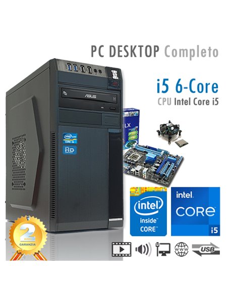 PC Intel Core i5-12400 6 Core/Ram 16GB/SSD 480GB/PC Assemblato Completo Computer Desktop