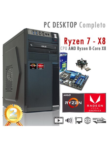 PC AMD Ryzen 7 5700G 8 Core/Ram 16GB/SSD M.2 1000GB/PC Assemblato Completo Computer Desktop