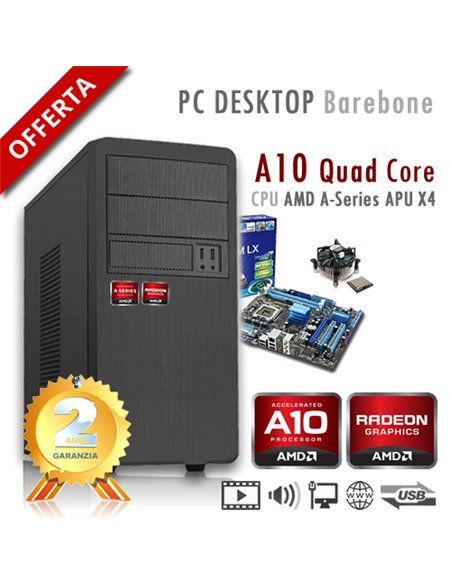 PC AMD APU A10 X4 9700 Quad Core/Ram 16GB/PC Assemblato Barebone Computer Desktop